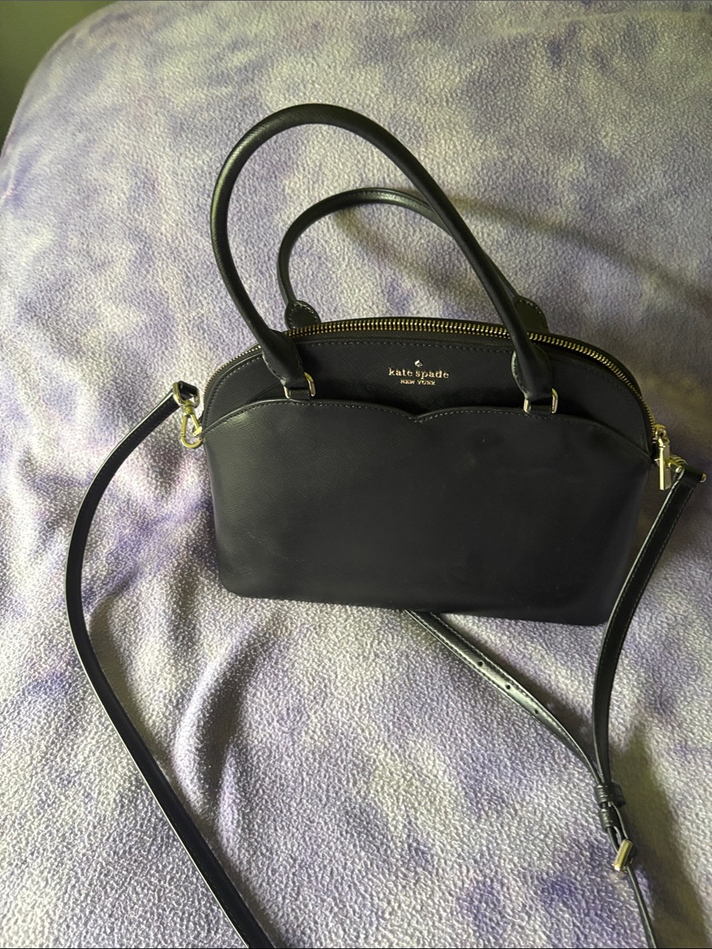 Kate Spade black leather Payton medium dome satchel